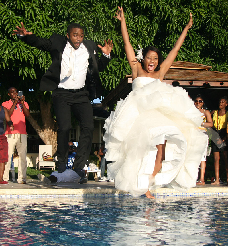 Chidi and Dana Wedding Pool Jump