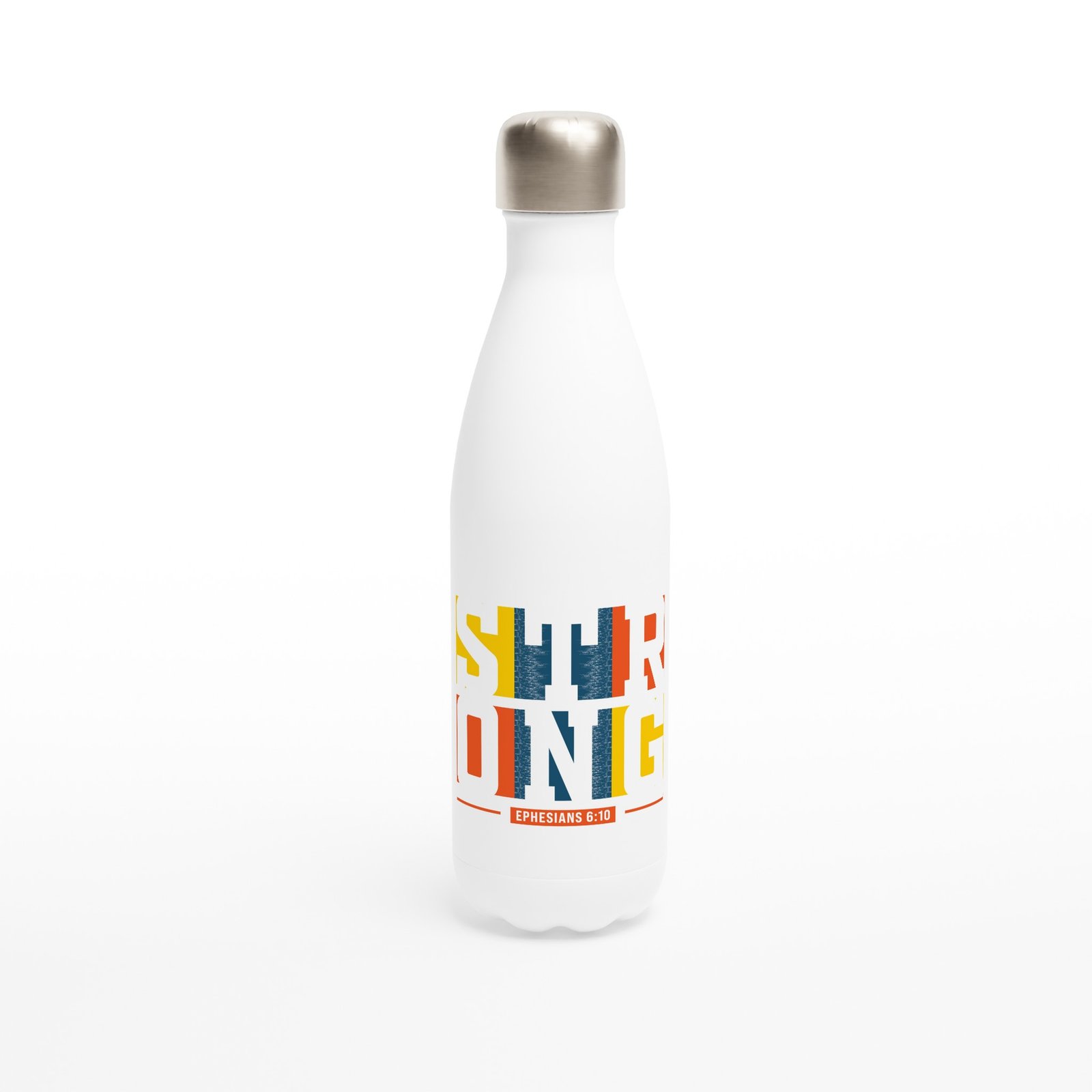 "Strong" Ephesians 6:10 White 17oz Stainless Steel Water Bottle